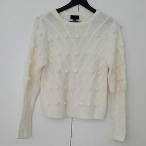 White Bobble Sweater With Braided Sleeves